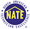 A blue and yellow logo for nate