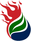 A red and green flame with a blue leaf