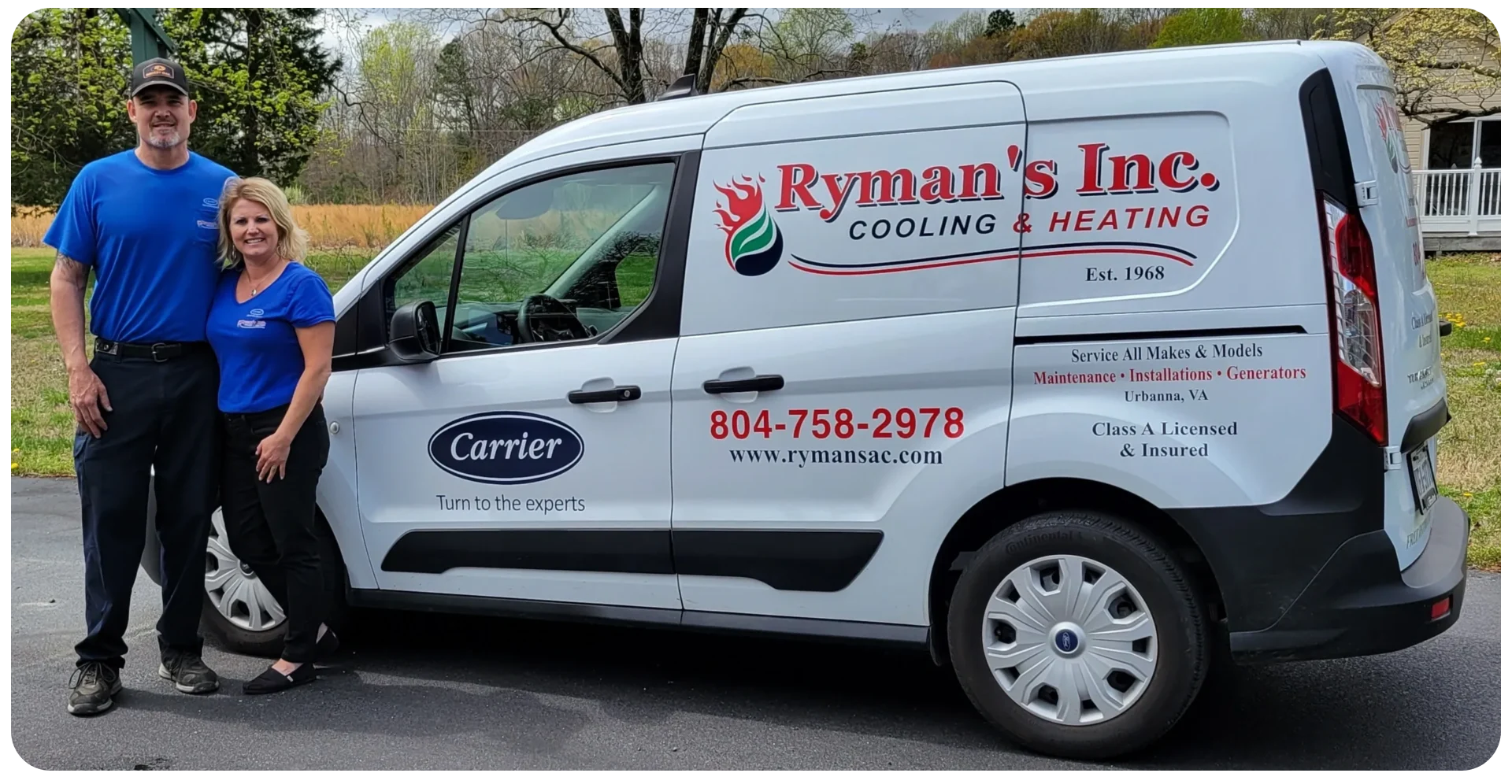 A white van with the company name ryman 's inn.